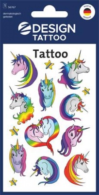 Matrica, tetoválás, 1 ív, 76x120 mm, AVERY ZWECKFORM, "Z-Design No.56767",  unikornisok