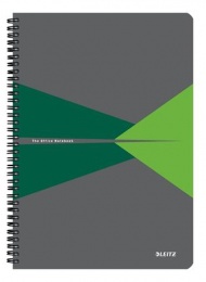 Spirálfüzet, A4, vonalas, 90 lap, PP borító, LEITZ "Office", szürke-zöld