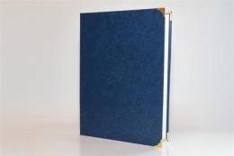 Oklevéltartó, A4, exkluzív, műbőr, 4 fém sarokkal, kék